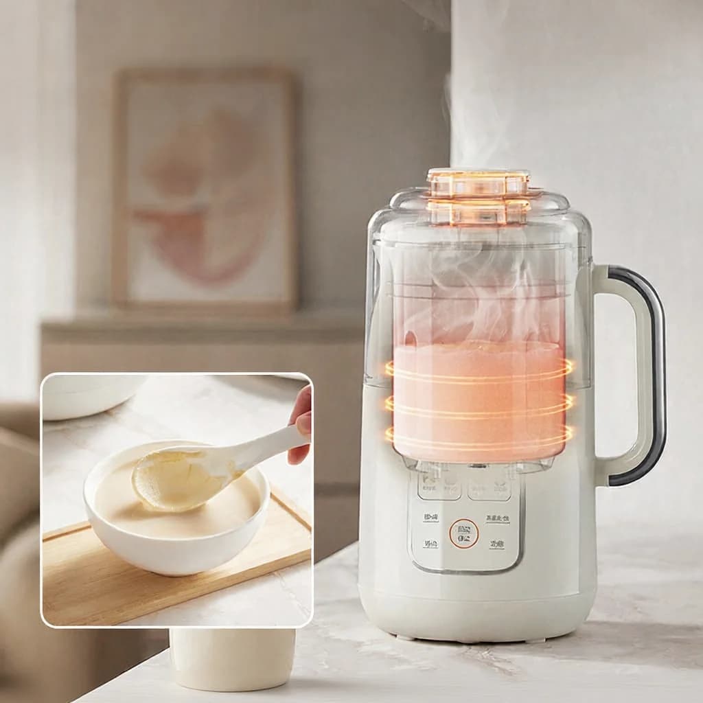 1,2L opvarmnings-sojamælksmaskine med blender og indre beholder i rustfrit stål