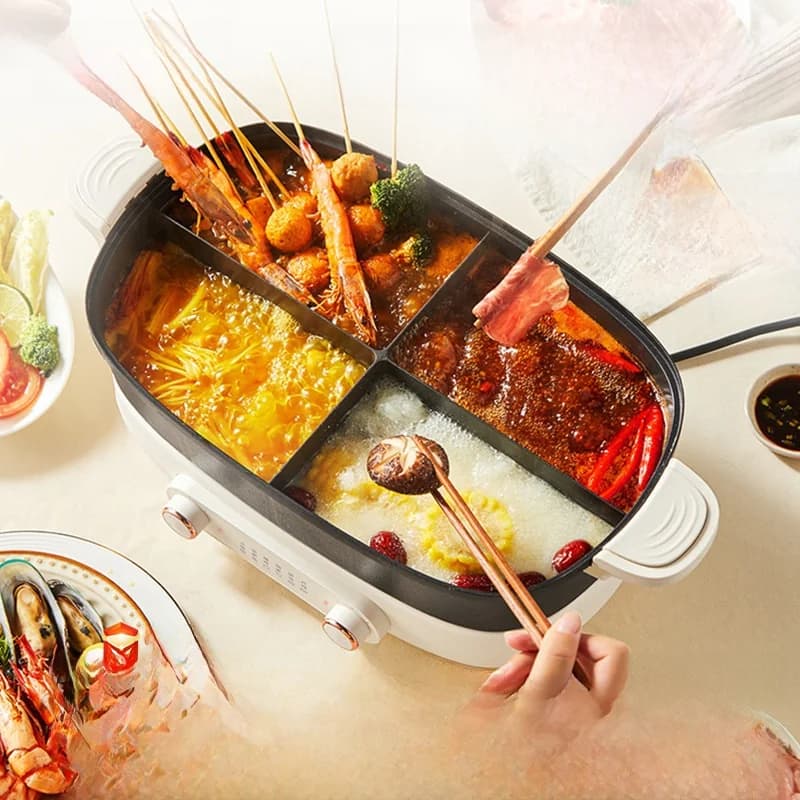 Elektrisk hotpot 7L med skilleplade eller fire rum, 220V, delt gryde