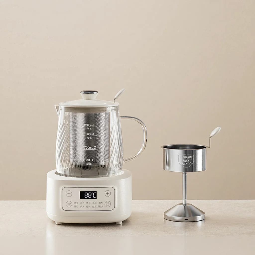 Glas elektrisk health pot med temperaturstyring 1.2L