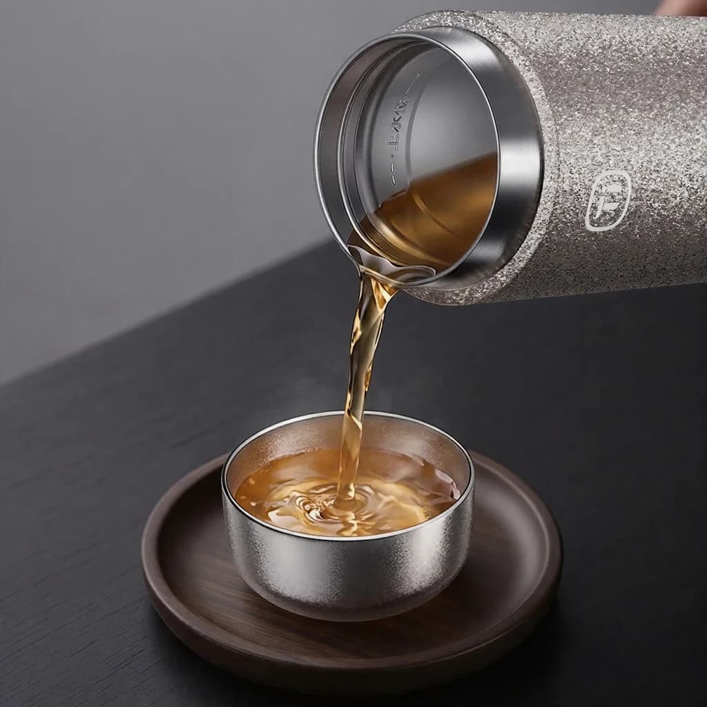 Sæt med Kung Fu-teskåle i rent titanium, dobbeltkop 55ml