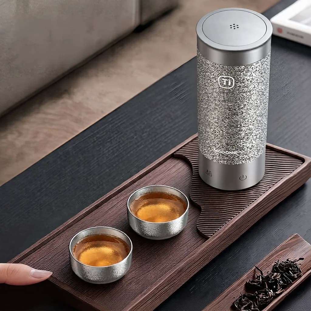 Sæt med Kung Fu-teskåle i rent titanium, dobbeltkop 55ml