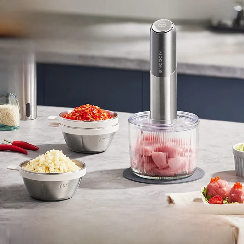 Bærbar elektrisk food chopper med glasskål