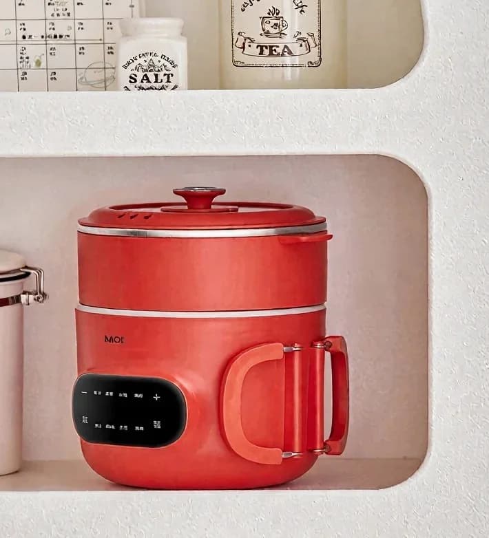 Mini elektrisk kogepot 2L nonstick keramikbelægning med dampindsats
