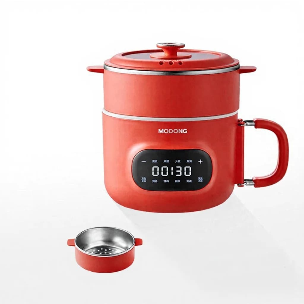 Mini elektrisk madlavningsgryde 2L med nonstick keramisk indlæg og damper
