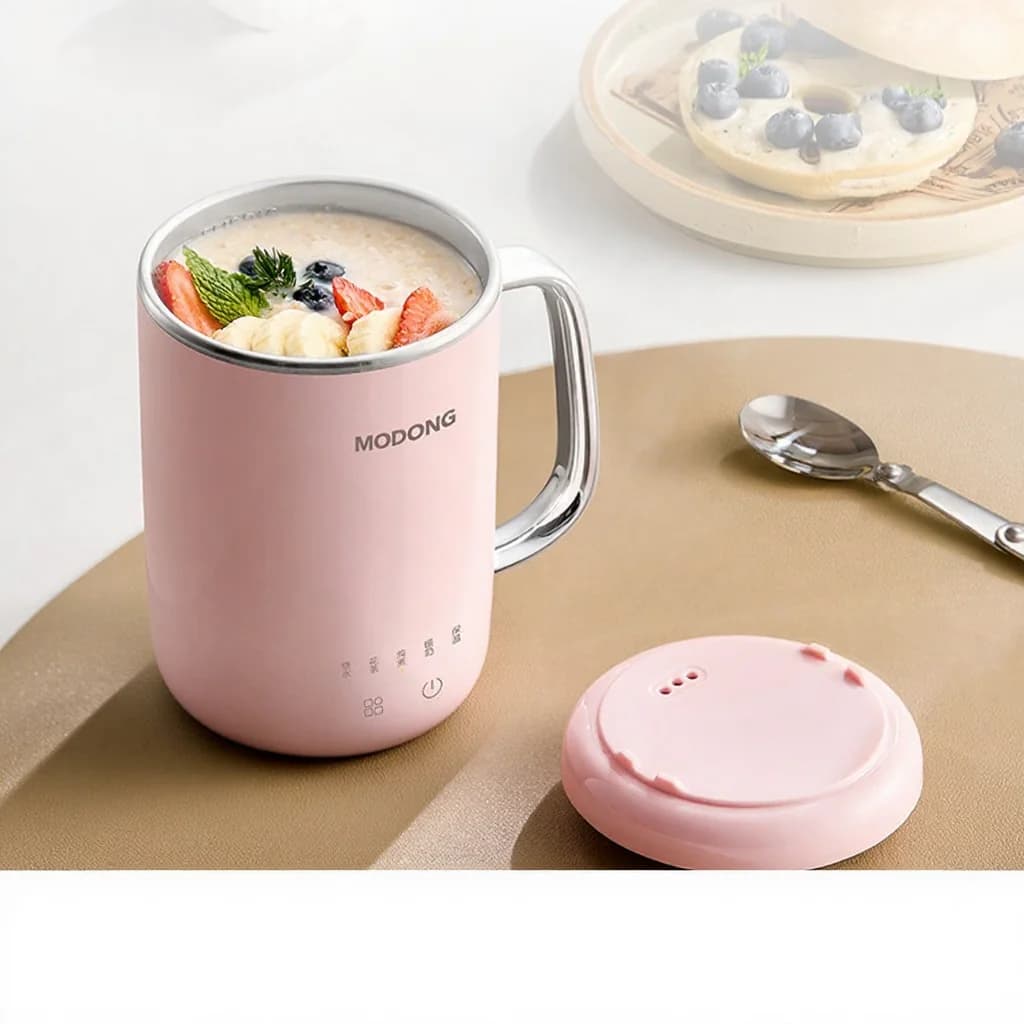 Bærbar elektrisk stew-kop 450ml 220V med filter og ske