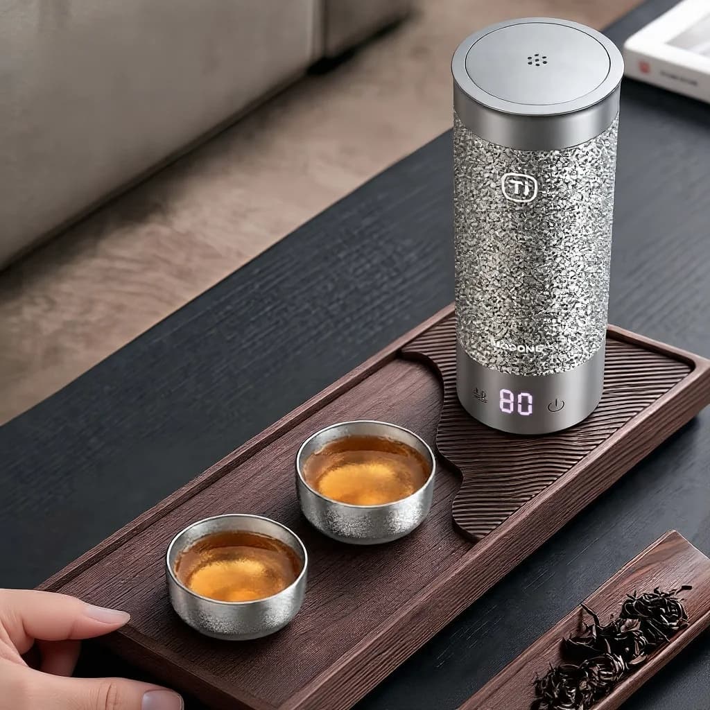 Sæt med Gongfu-tekoppe i ren titanium, 55 ml, håndlavet, mat finish