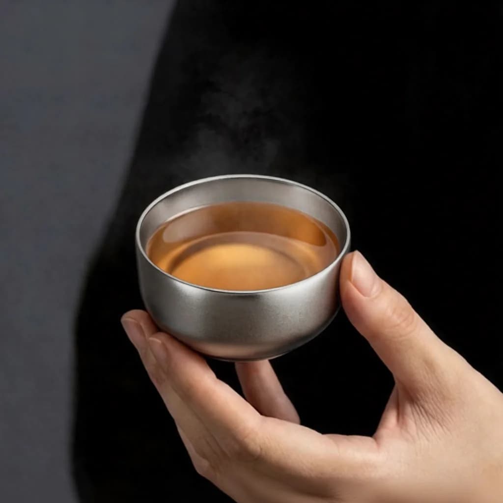 Sæt med Kung Fu-teskåle i rent titanium, dobbeltkop 55ml