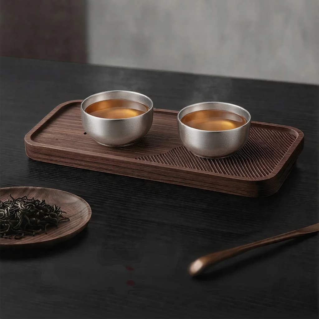 Sæt med Gongfu-tekoppe i ren titanium, 55 ml, håndlavet, mat finish