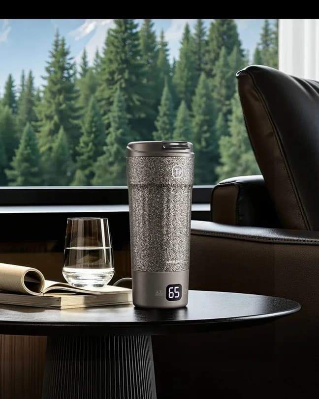 Titanium elektrisk rejsekop 400ml med temperaturdisplay