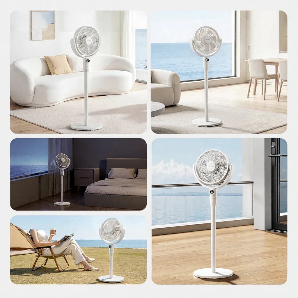 Bordventilator til luftcirkulation med stemmestyring og oscillation