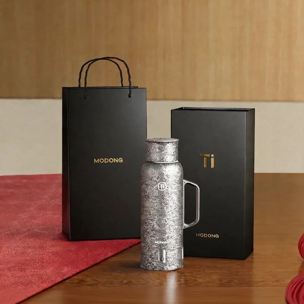 Titanium opvarmet isoleringskop med hank 680ml gaveæske