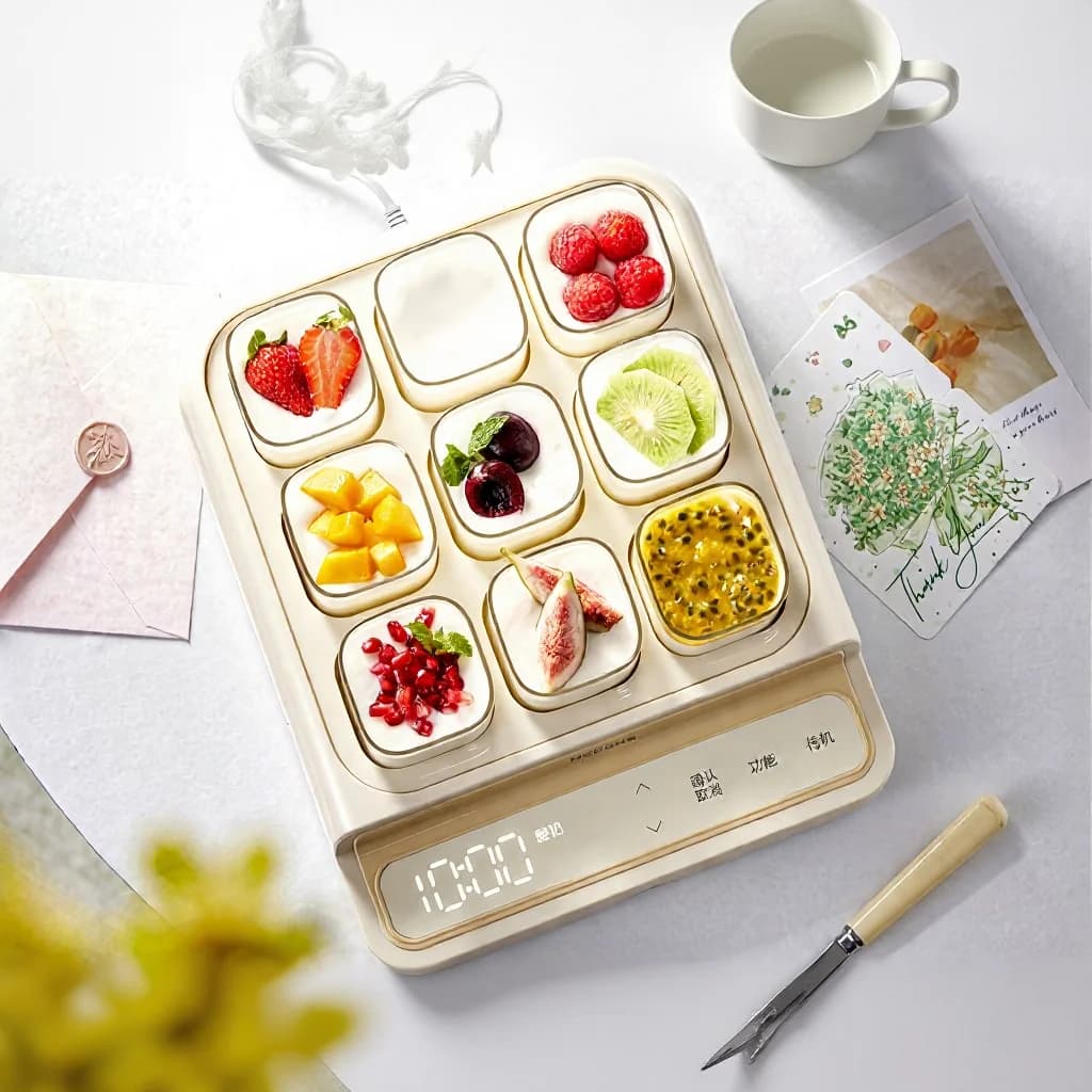 Elektrisk yoghurtmaskine med 9 koprum og glas-indergryde