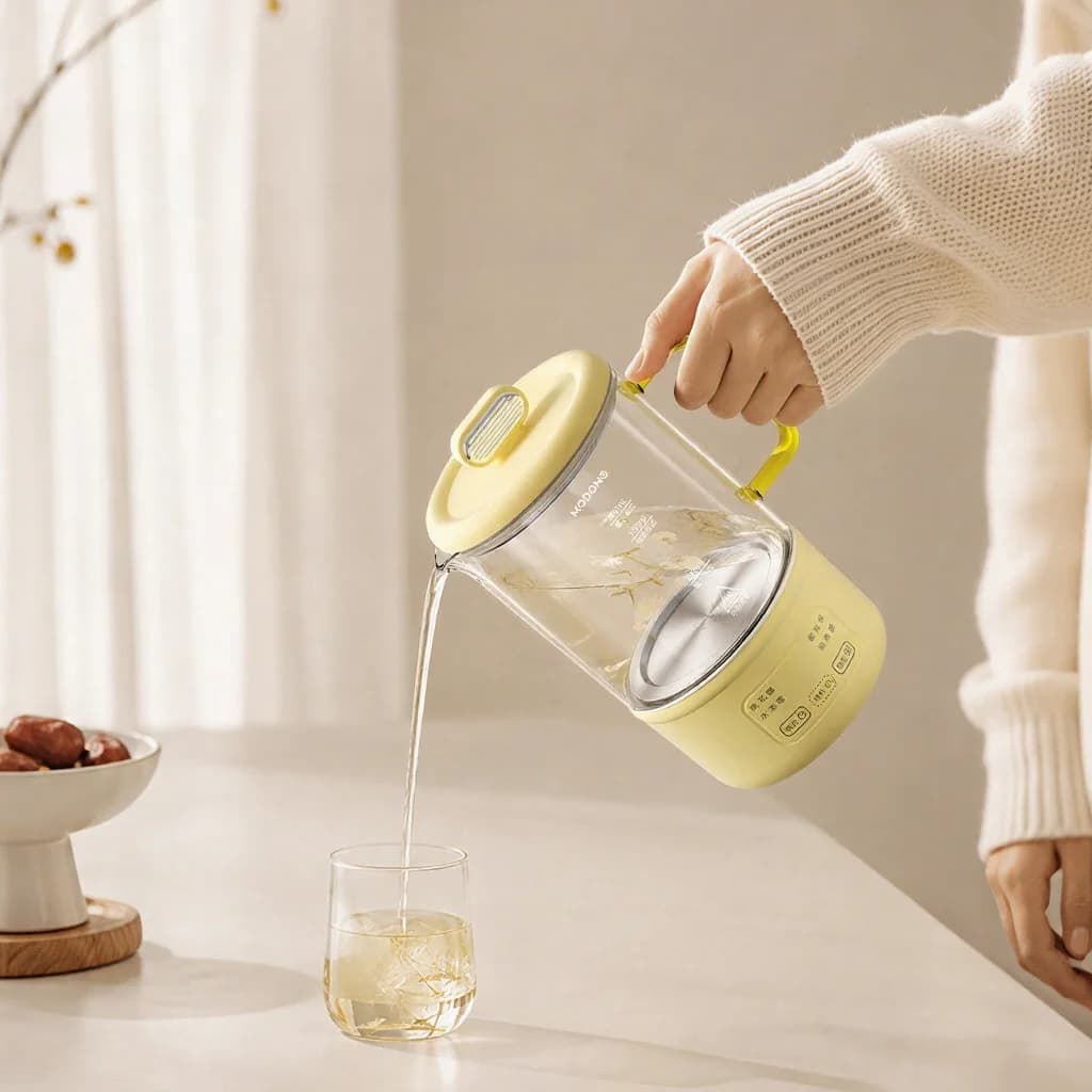 Elektrisk sundhedskande i glas, 600 ml, 500 W, med varmeholdelse og timer