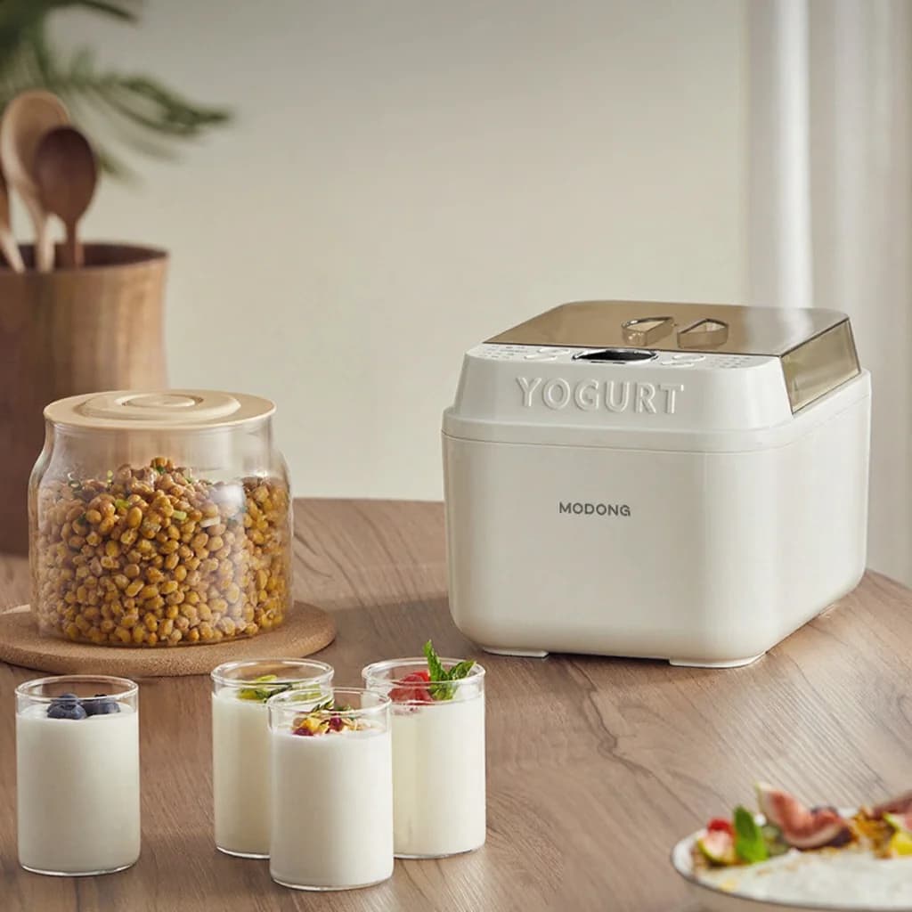 Elektrisk yoghurmaskine med glasindergryde og timer
