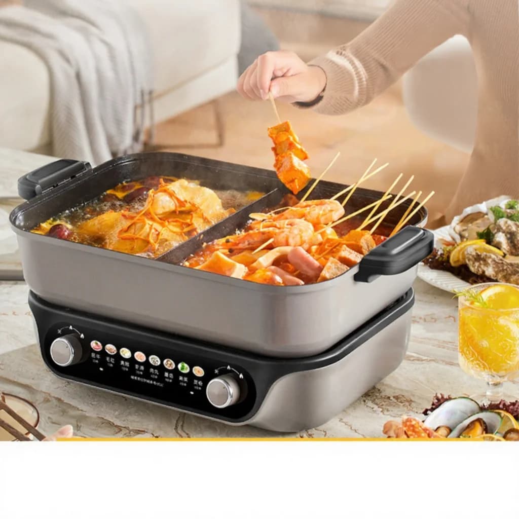 Elektrisk delt hotpot, dobbelt drejeknapsstyring, 8L, sort