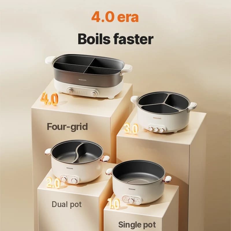 Elektrisk hotpot 7L med skillevæg eller fire sektioner, 220V, delt gryde
