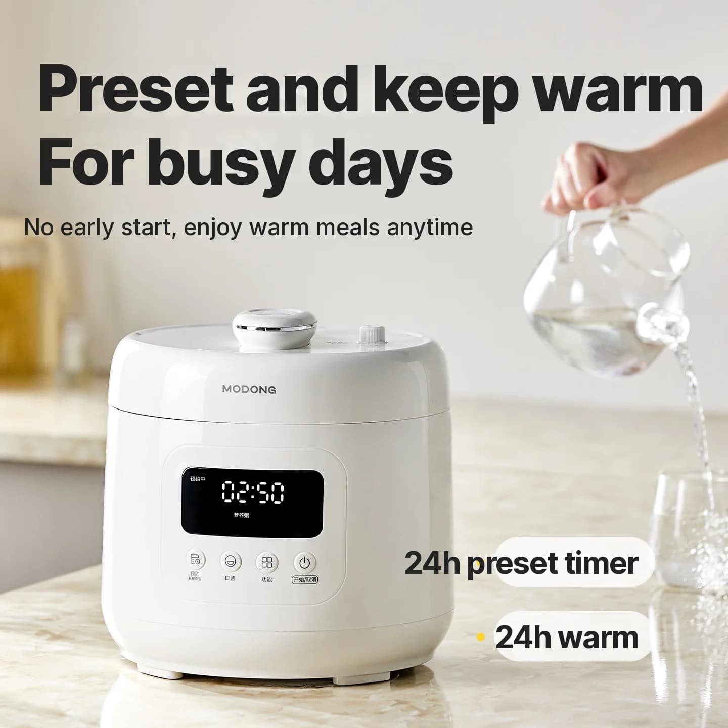 4L elektrisk trykkoger med keramisk indergryde, 800W, 17-24 timers timer