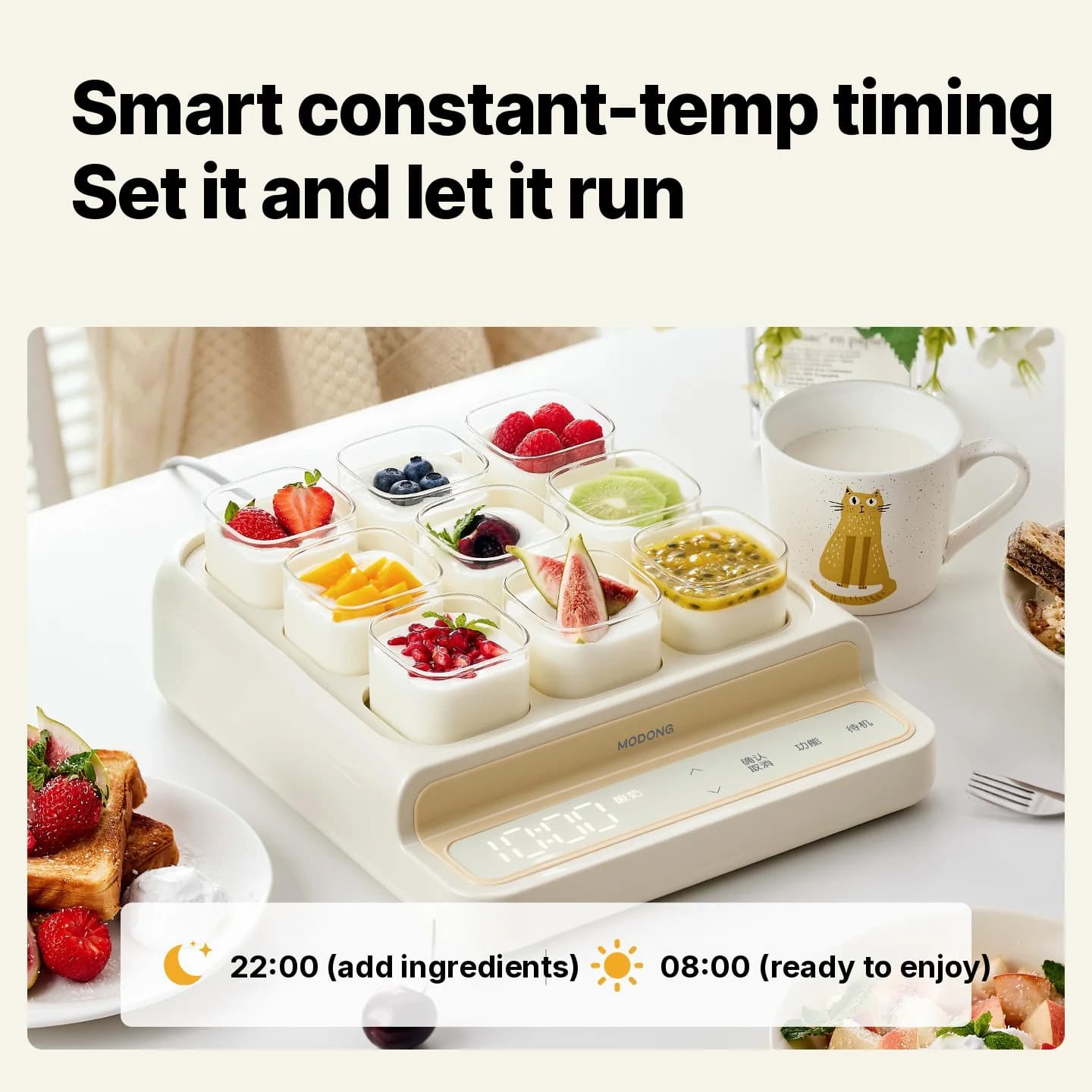 Yoghurtmaskine med 9 koppe, glasindvendig gryde og timer