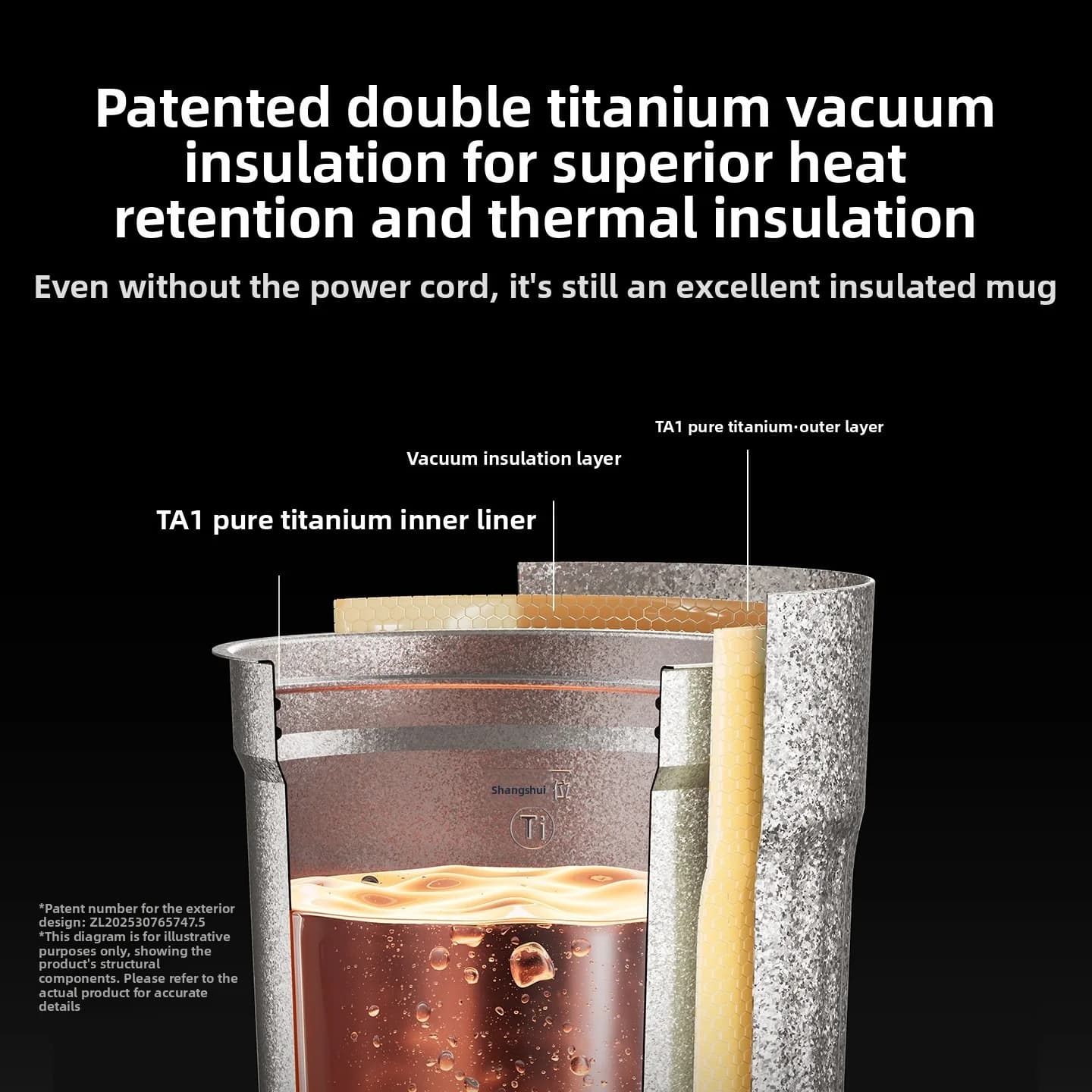 Bærbar titanium kop med elektrisk opvarmning 400ml temperaturdisplay