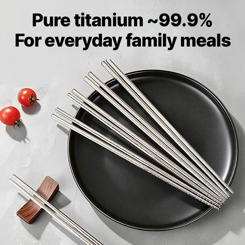 Sæt med pure titanium spisepinde, 5 par, 23cm, spejlpoleret