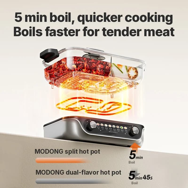 Delt elektrisk hotpot med nonstick-belægning, 8L kapacitet