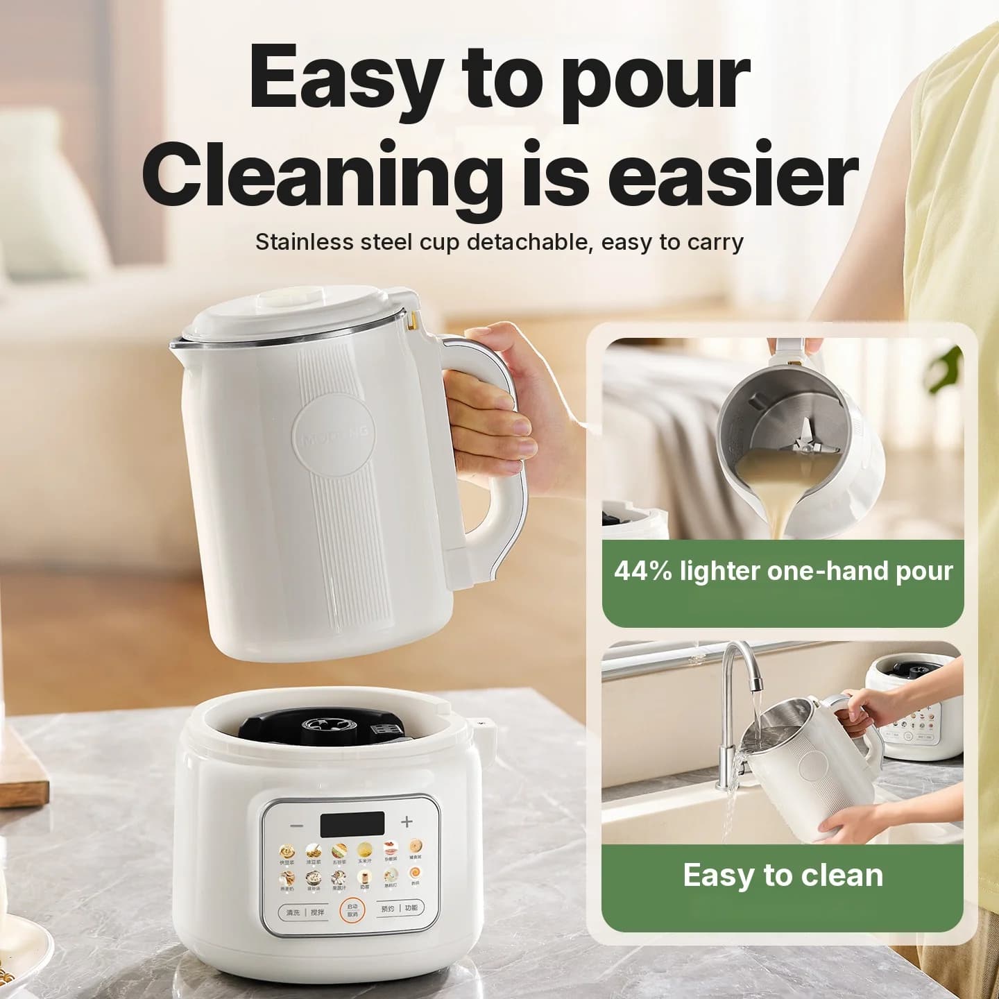 Opvarmet blender til sojamælk med selvrensning 800W