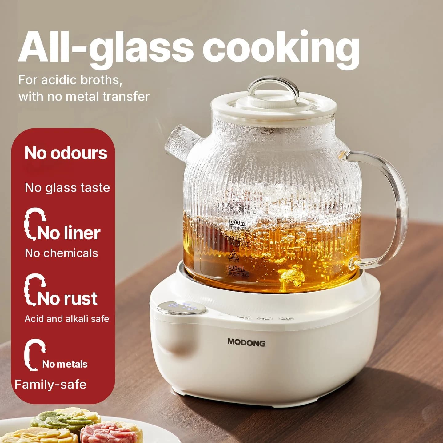 Elektrisk glas sundhedskande med temperaturkontrol og tedamper