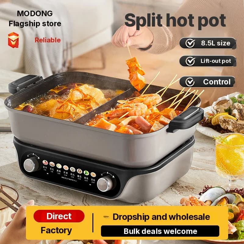 Elektrisk delt hot pot, dobbelt knapstyring, 8L, sort