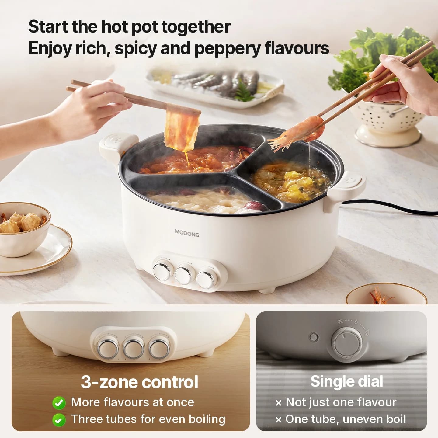 Elektrisk hotpot med skillevæg, 5,6L/8L, 220V