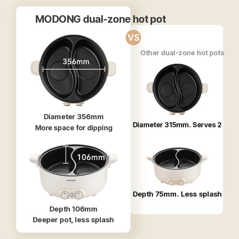 8L elektrisk hotpot med to zoner og justerbar temperatur
