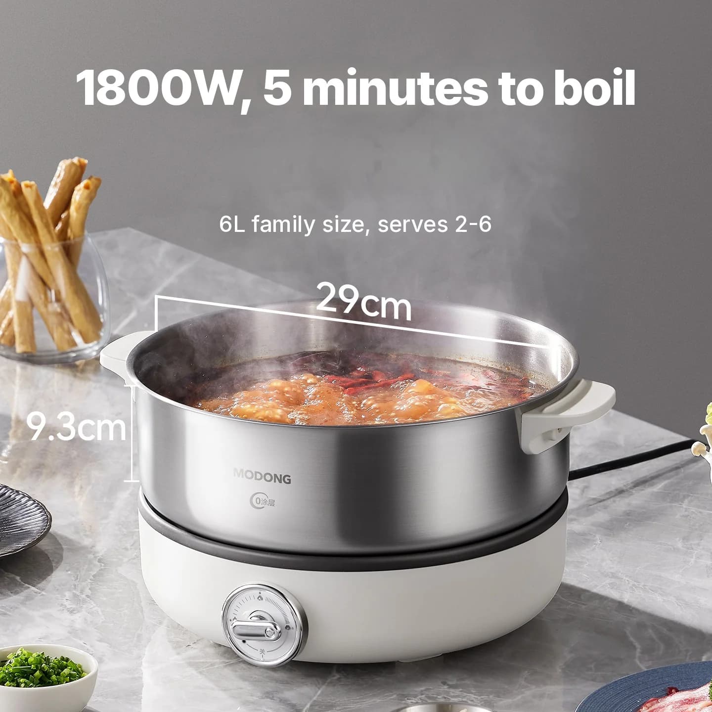 Delt elektrisk hotpot med grydeforing i rustfrit stål 1500W