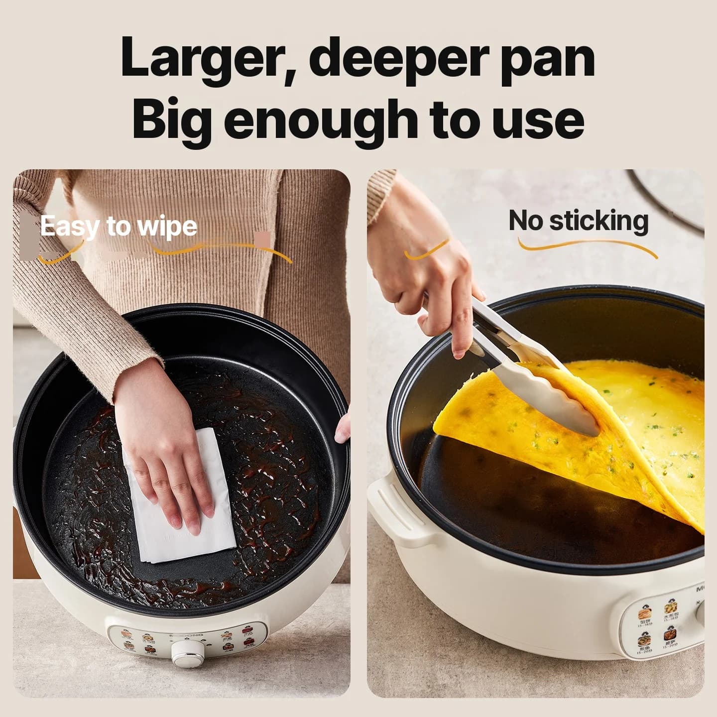 Elektrisk grillpande med låg 1800W 3 varmeindstillinger non-stick