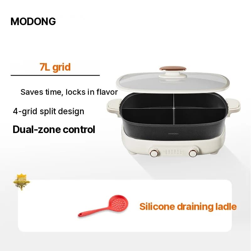 Elektrisk hotpot 7L med skillevæg eller fire sektioner, 220V, delt gryde