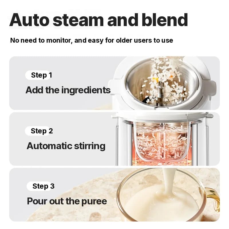 Babyfood-maskine med opvarmningsblender og dampning samt formaling