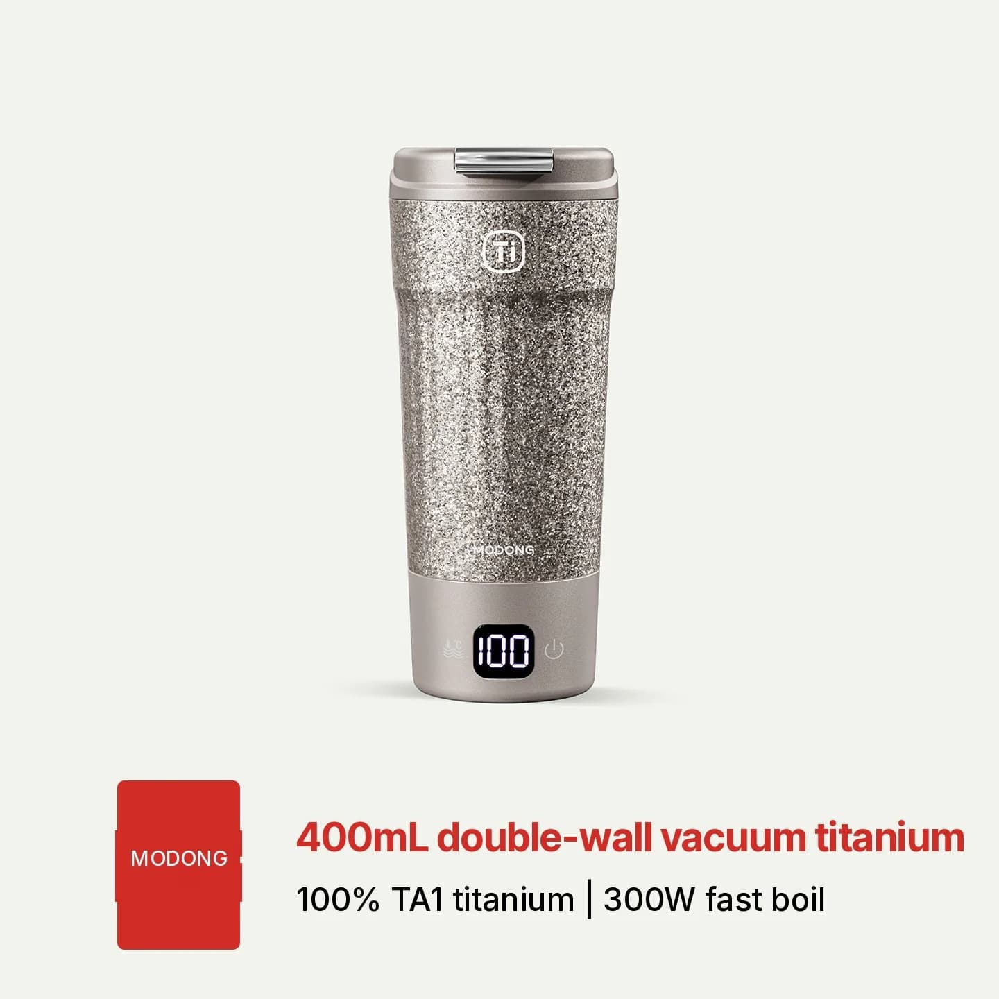 Bærbart titanium elektrisk varmebæger 400ml temperaturdisplay