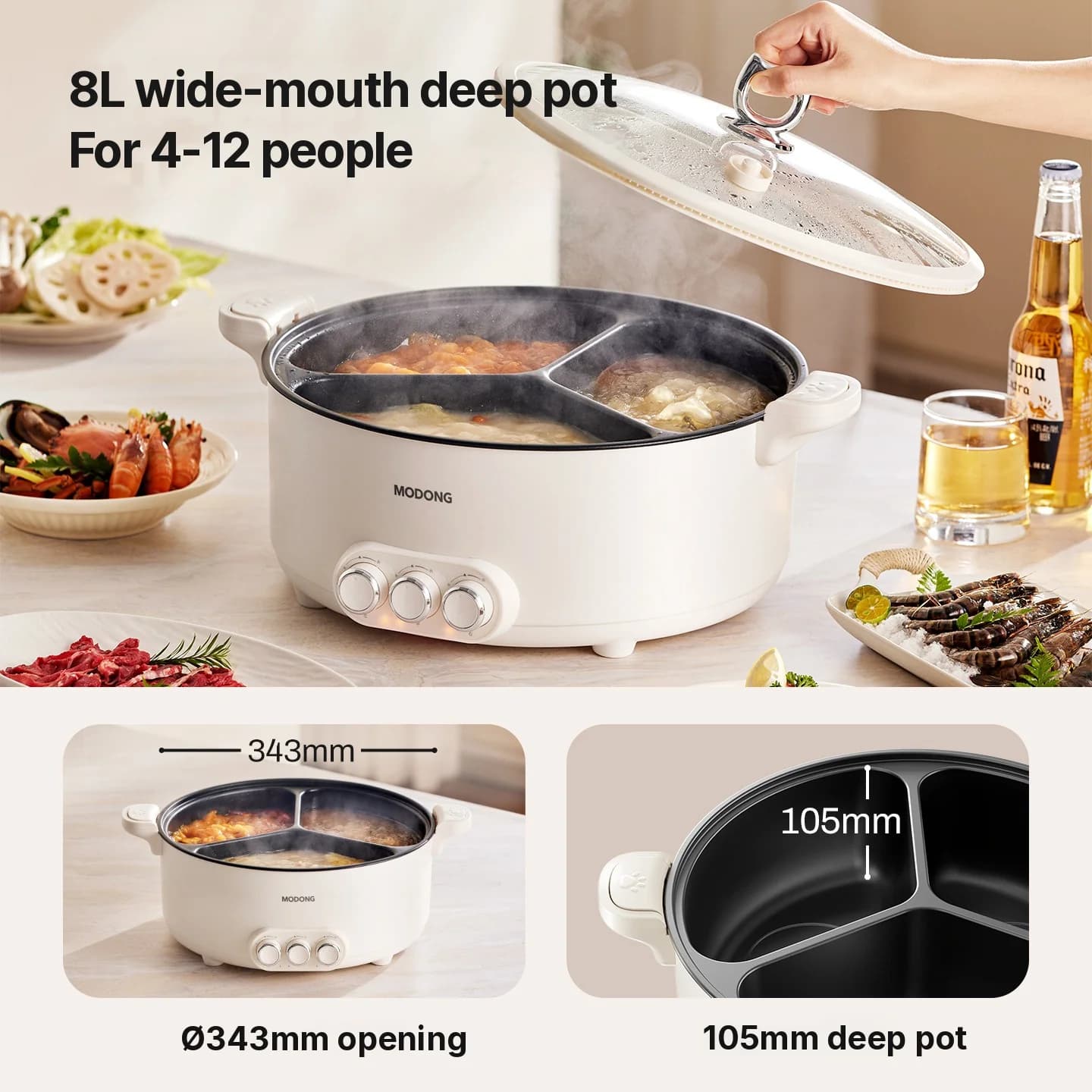 Elektrisk hotpot med skillevæg, 5,6L/8L, 220V