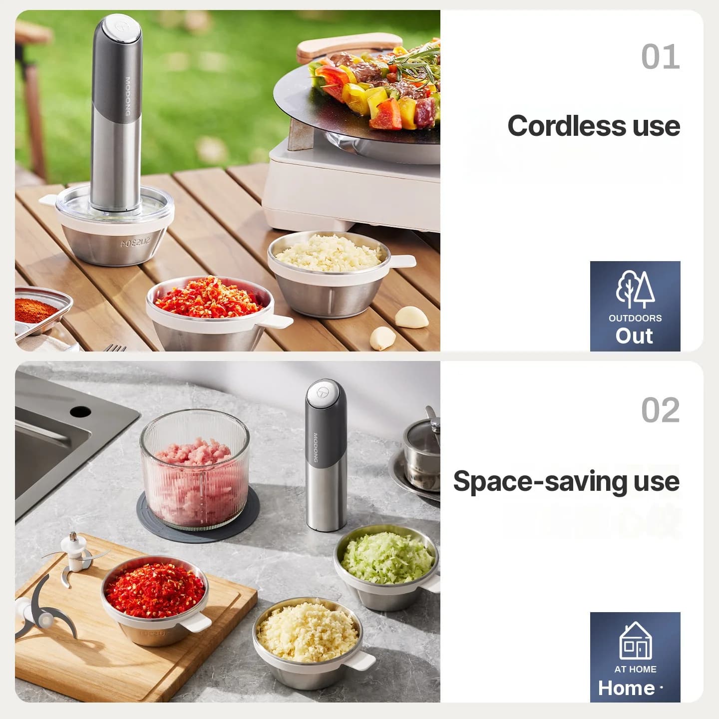 Bærbar elektrisk food chopper med glasskål