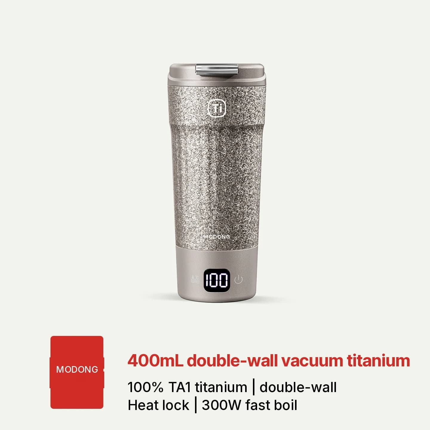 Titanium elektrisk rejsekop 400ml med temperaturdisplay