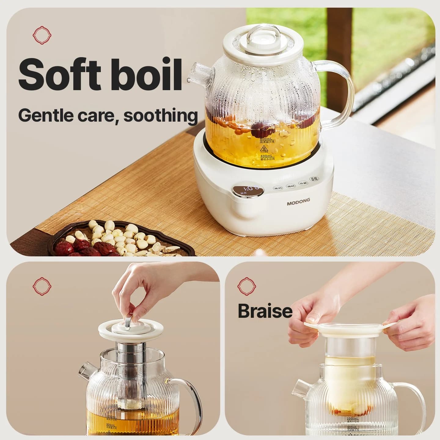Glas elkedel med temperaturkontrol, 1L