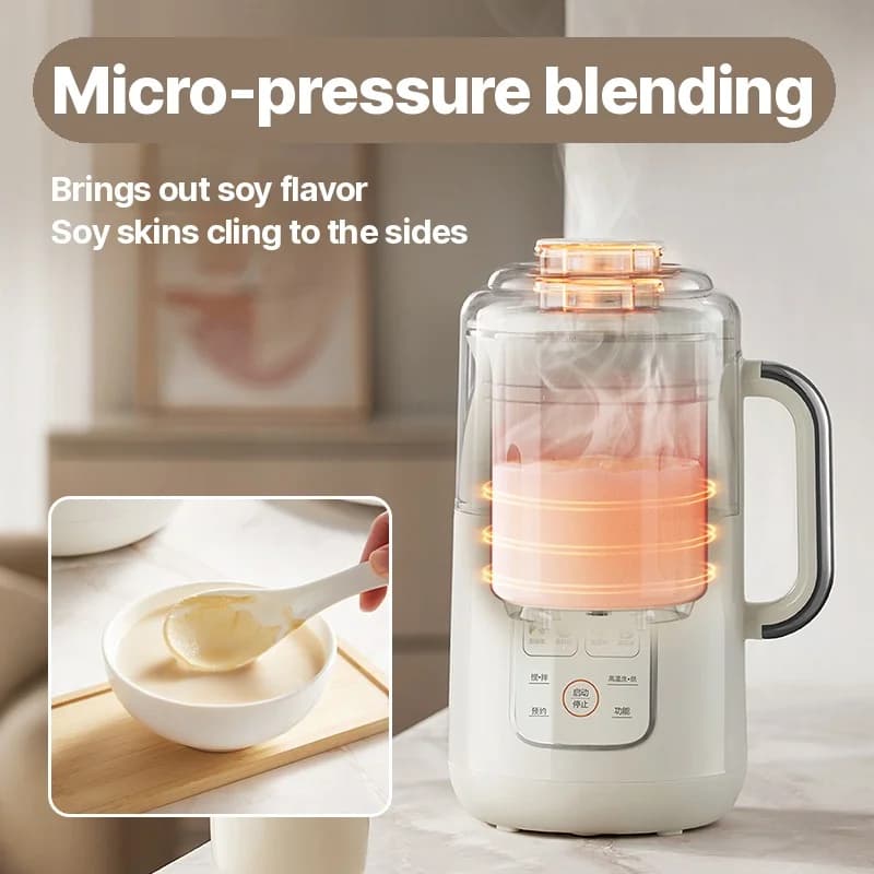 1.2L opvarmende soyamælksmaskine og blender med indergryde i rustfrit stål