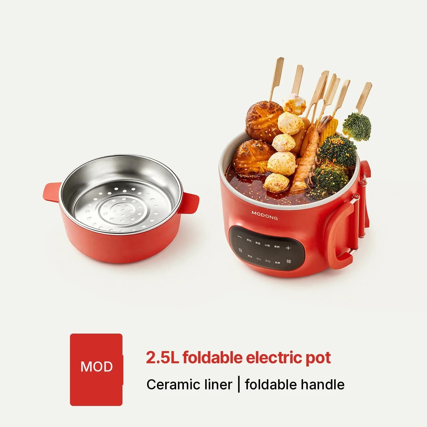 2.5L elektrisk kogepotte med damper og keramisk indsats