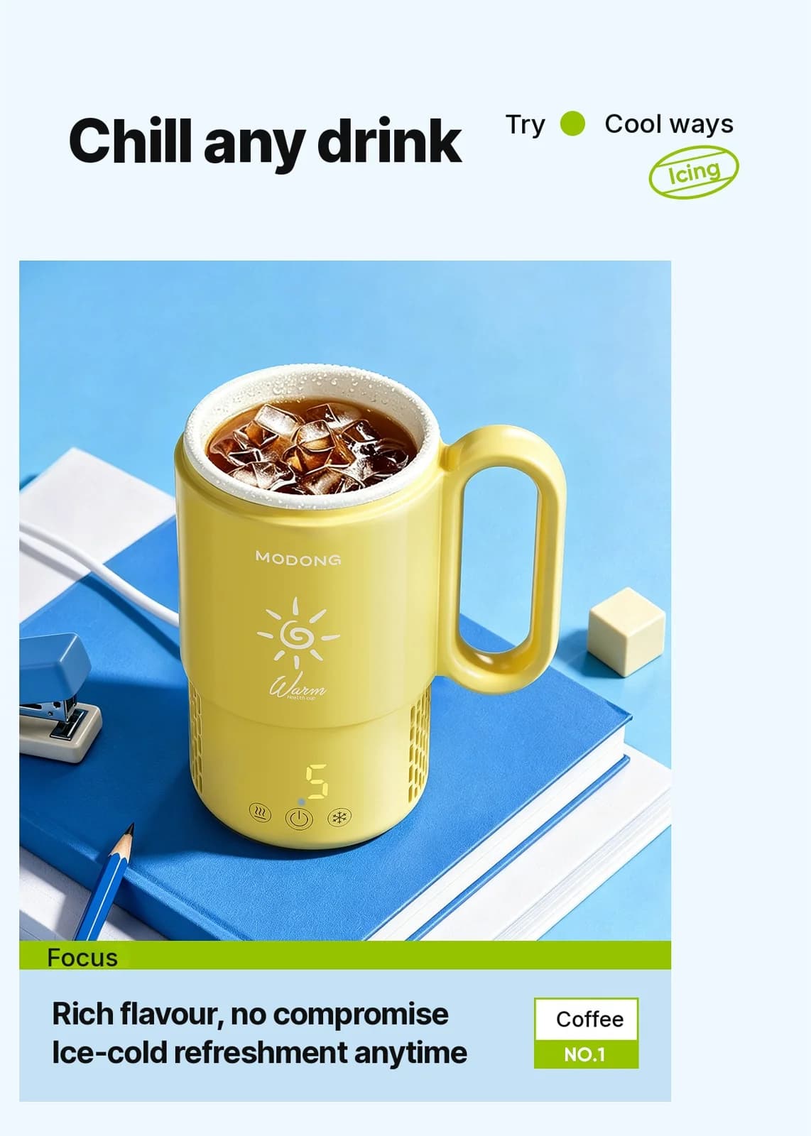 Bærbar varme- og kølekop 450 mL 36W Touch Control