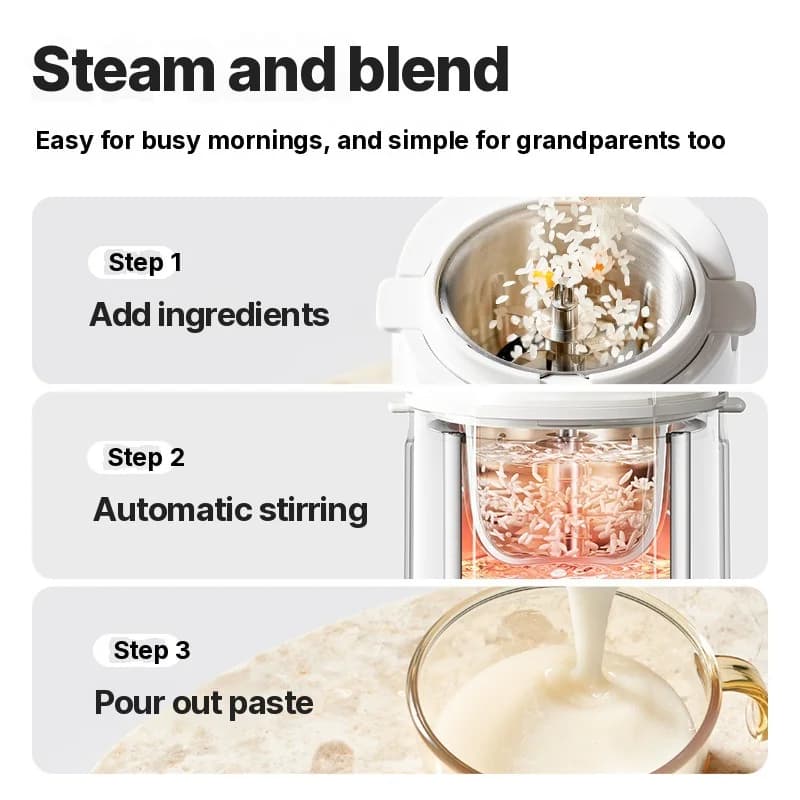 Babyfoodmaskine med opvarmning, blender, dampning og formaling
