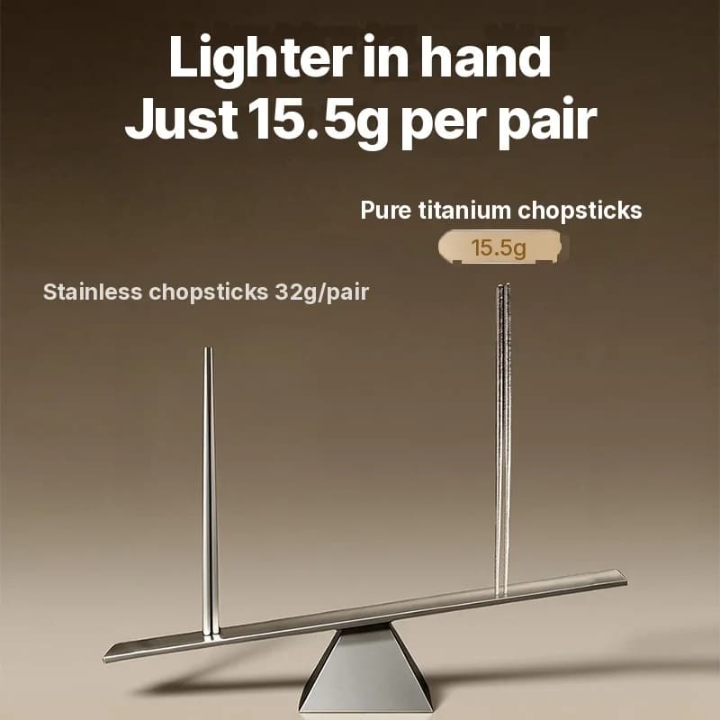 Sæt med rene titanium spisepinde, 5 par, 23 cm, spejlpoleret