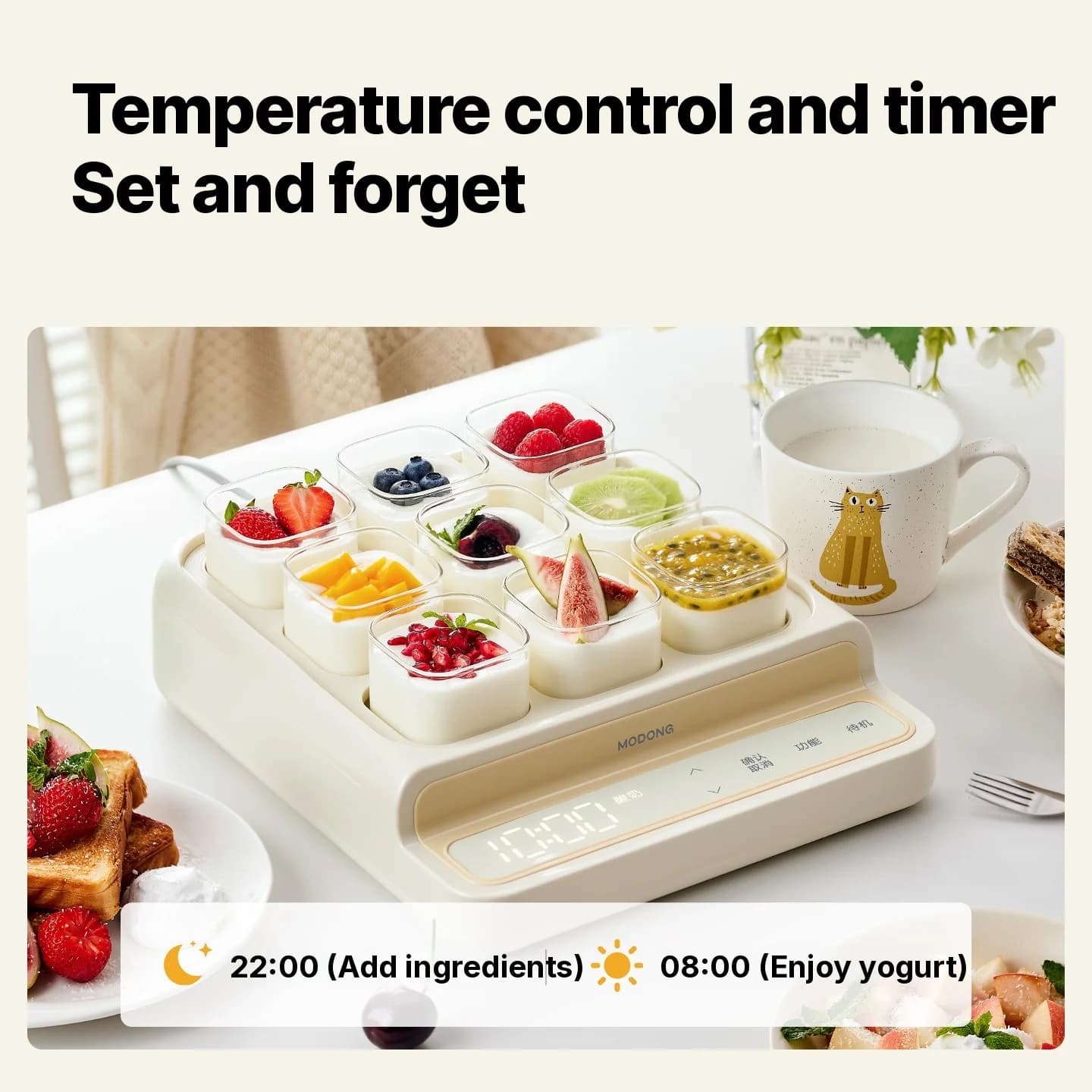 Yoghurtmaskine til 9 kopper med glasindsats og timer