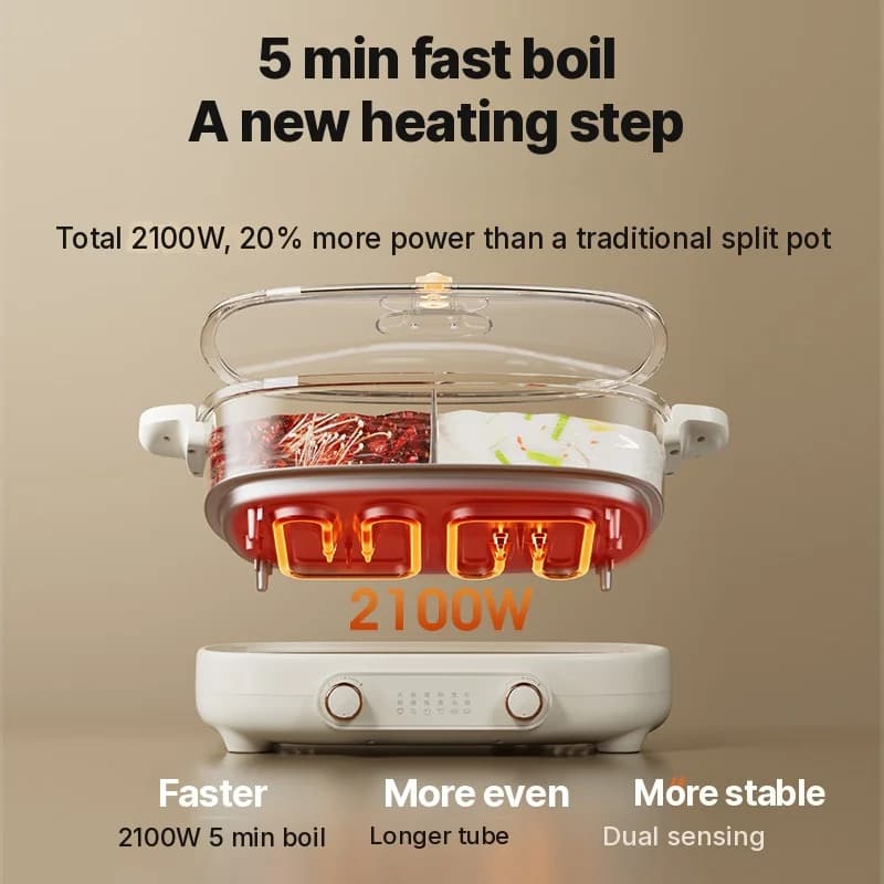 Elektrisk hotpot 7L med skilleplade eller fire rum, 220V, delt gryde