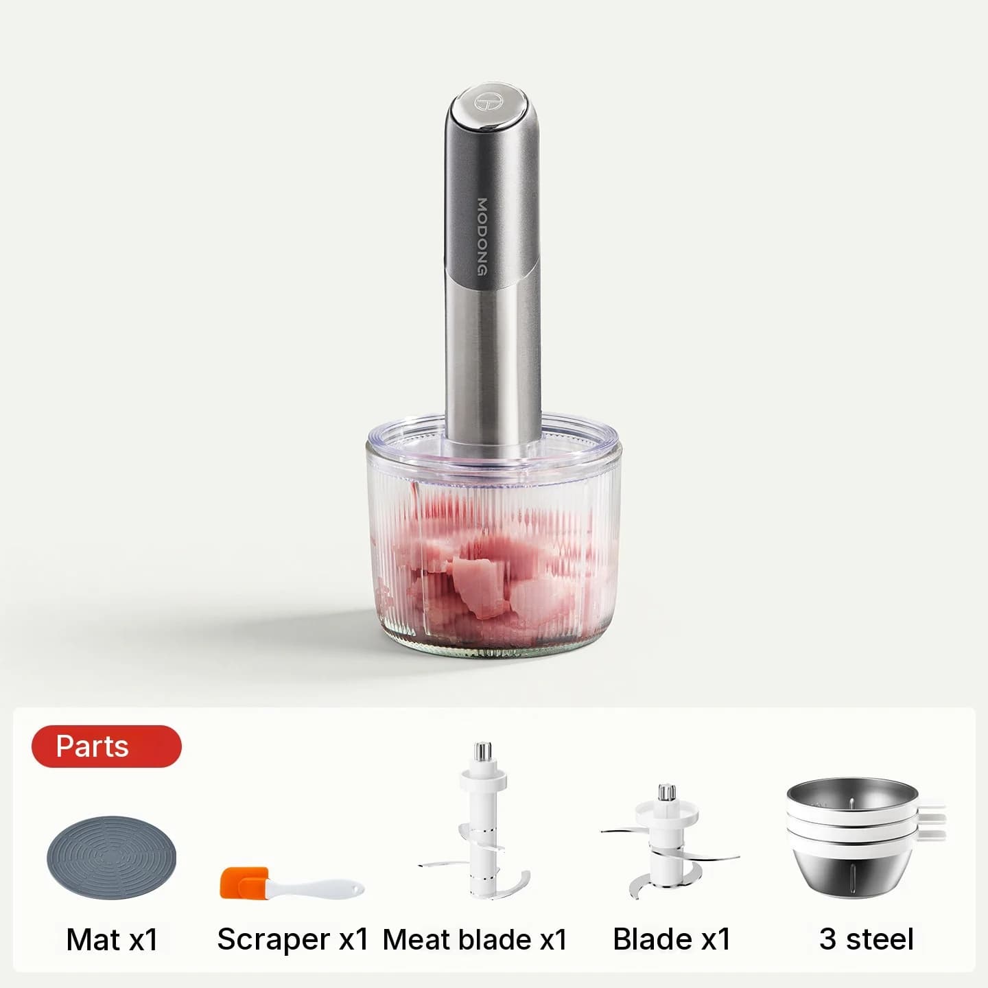 Bærbar elektrisk food chopper med glasskål
