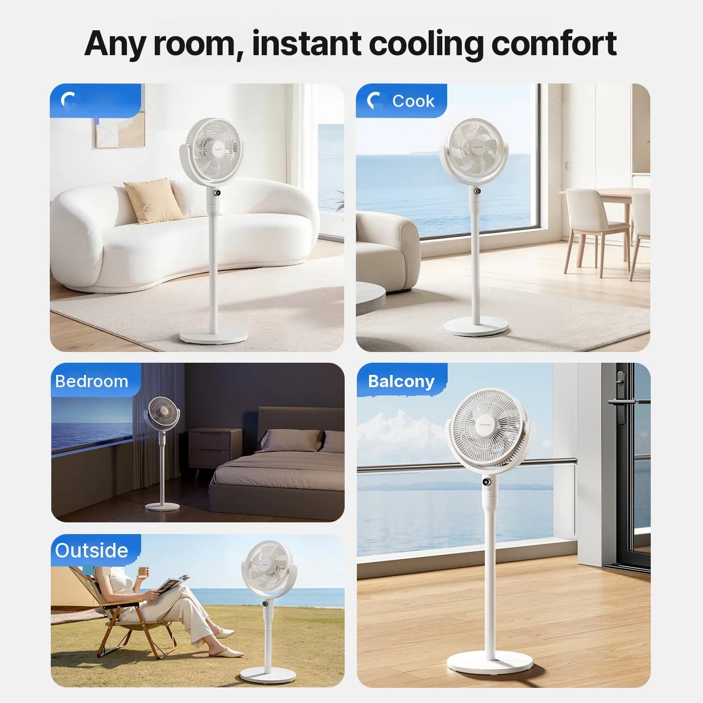 Bordluftcirkulationsventilator med stemmestyring og svingfunktion