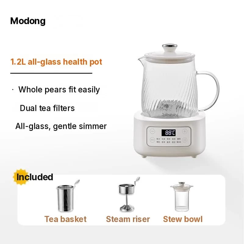 Glas elektrisk sundhedskande 1-1.5L med touchkontrol til te