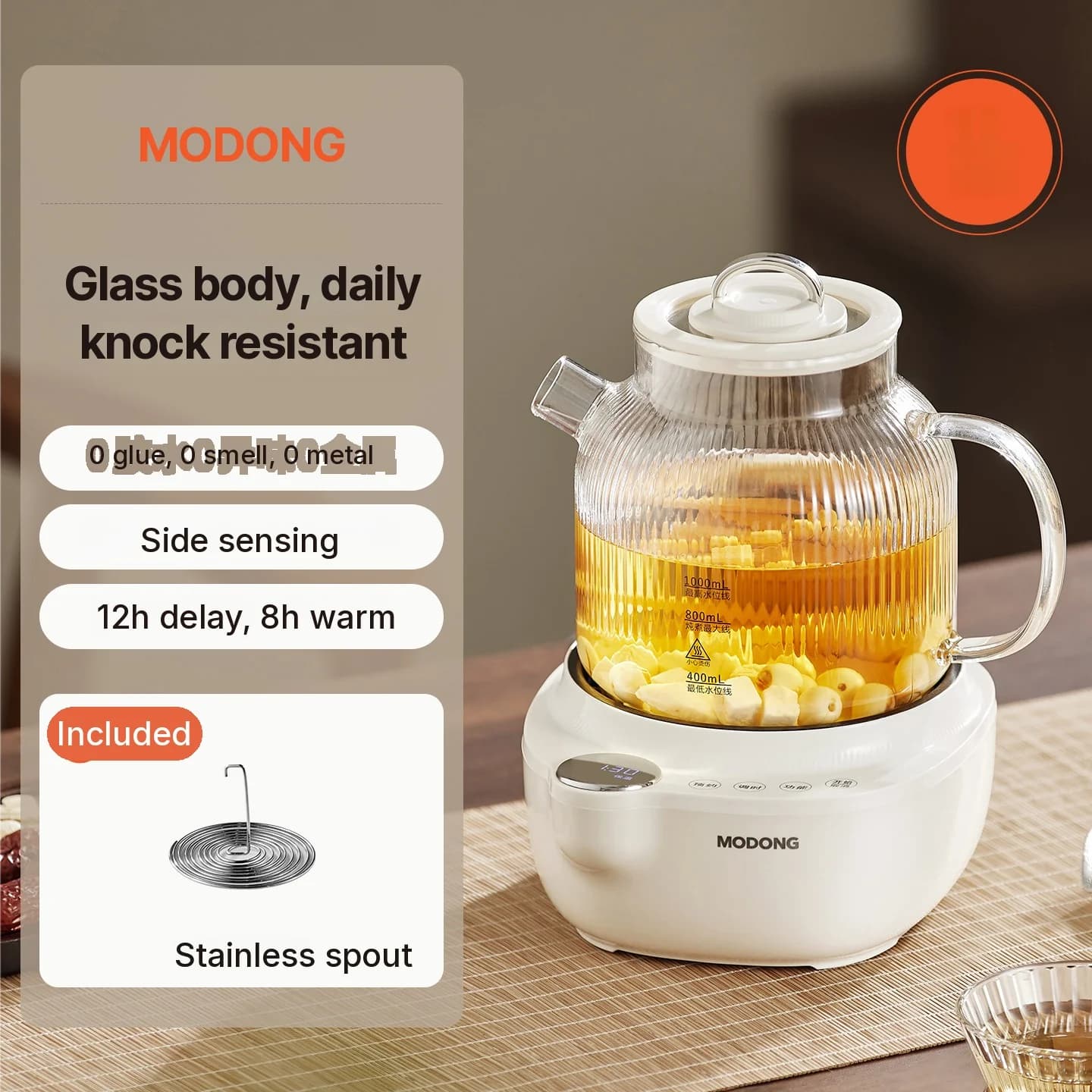 Elektrisk glas-helbredelsesgryde med temperaturkontrol og tedamper